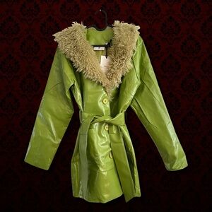 💚Daisy Street x DOLLS KILL Green Faux Leather Fur Trim Coat - NWT💚